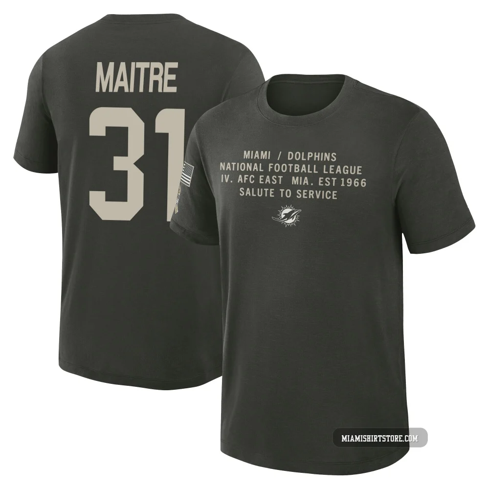Youth Jason Maitre Miami Dolphins ＃31 Dark/Green 2025 Salute to Service Sideline Slub T-Shirt