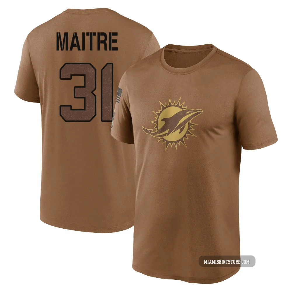 Youth Jason Maitre Miami Dolphins ＃31 Legend Brown 2023 Salute To Service Performance T-Shirt