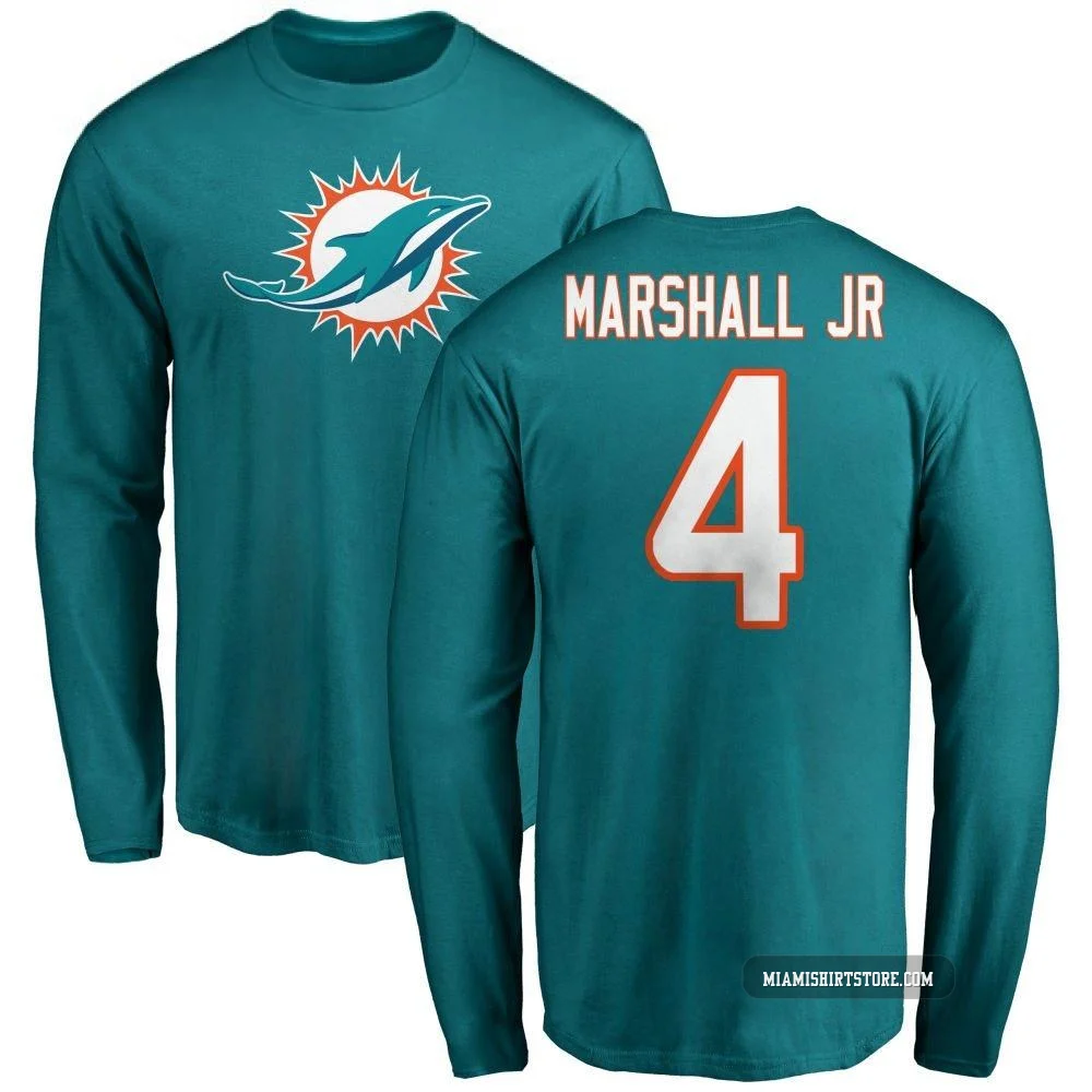 Youth Jason Marshall Jr. Miami Dolphins ＃4 Aqua Pro Line Name & Number Logo Long Sleeve T-Shirt -