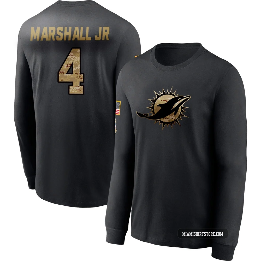 Youth Jason Marshall Jr. Miami Dolphins ＃4 Black 2020 Salute To Service Sideline Performance Long Sleeve T-Shirt