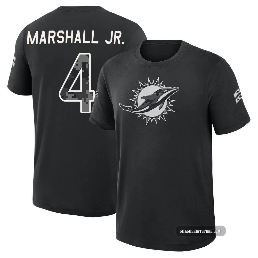 Youth Jason Marshall Jr. Miami Dolphins ＃4 Black 2026 Salute to Service Slub T-Shirt