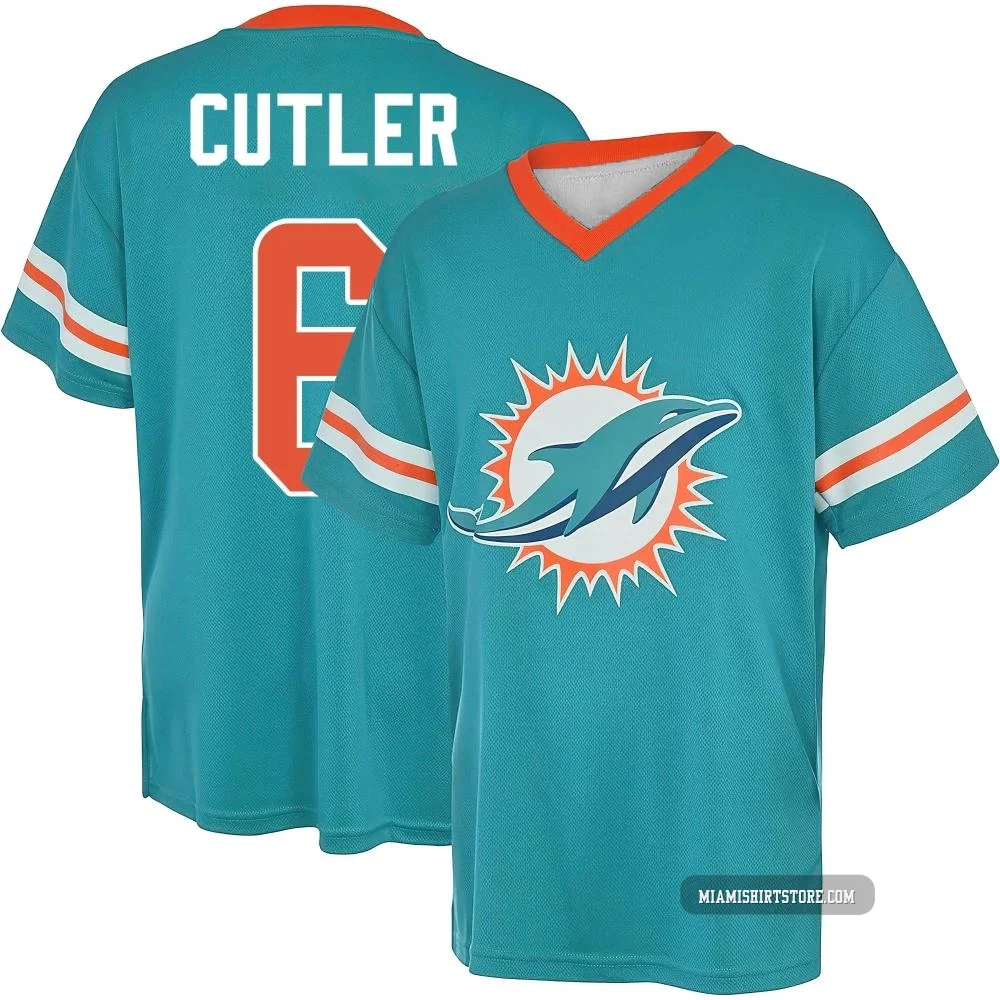 Youth Jay Cutler Miami Dolphins ＃6 Aqua Name & Number Game Day V-Neck T-Shirt