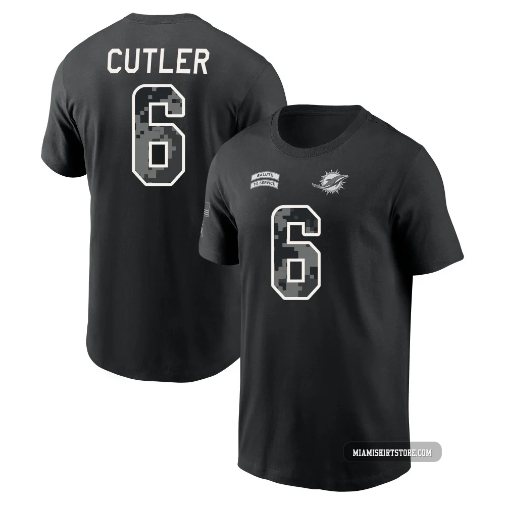 Youth Jay Cutler Miami Dolphins ＃6 Black 2026 Salute to Service Name & Number T-Shirt
