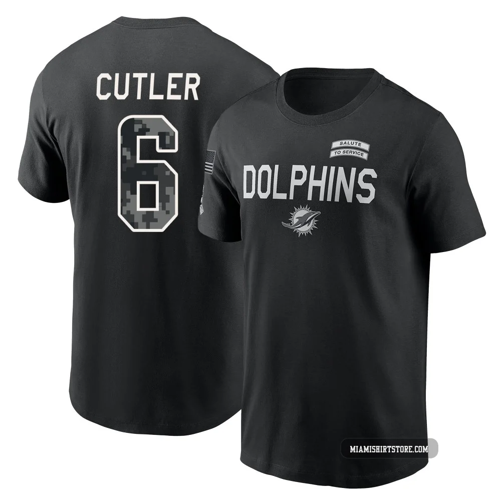 Youth Jay Cutler Miami Dolphins ＃6 Black 2026 Salute to Service Sideline T-Shirt