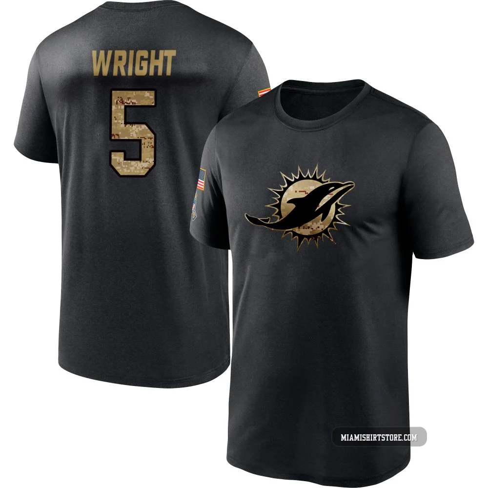 Youth Jaylen Wright Miami Dolphins ＃5 Black 2020 Salute To Service Performance T-Shirt