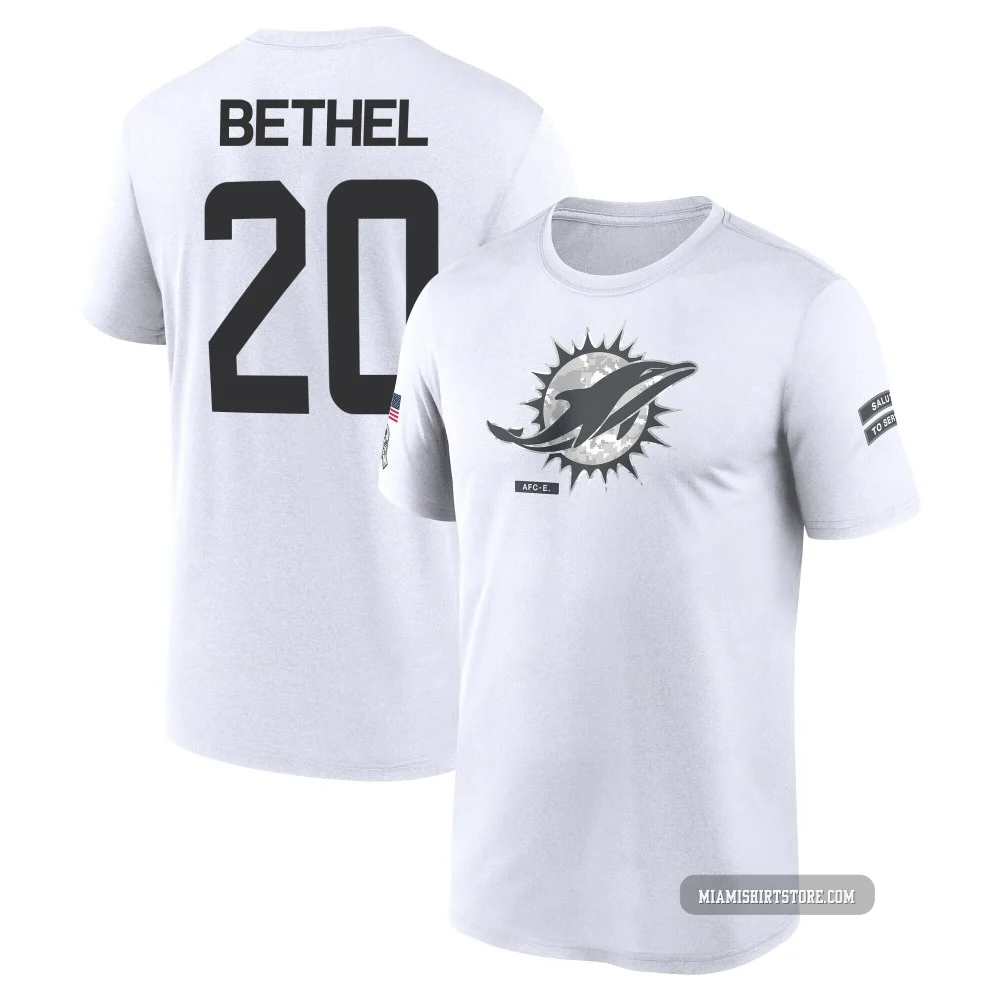 Youth Justin Bethel Miami Dolphins ＃20 Legend White 2024 Salute to Service Performance T-Shirt