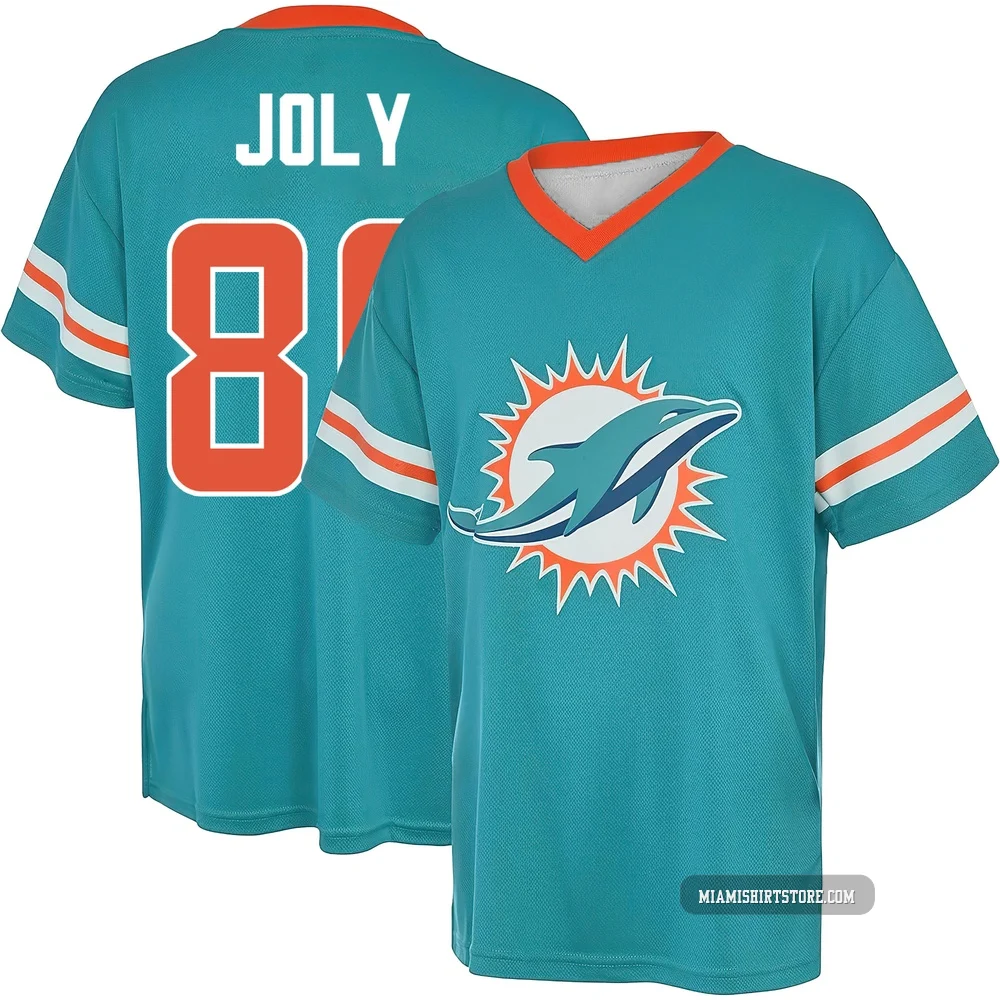 Youth Justin Joly Miami Dolphins ＃80 Aqua Name & Number Game Day V-Neck T-Shirt