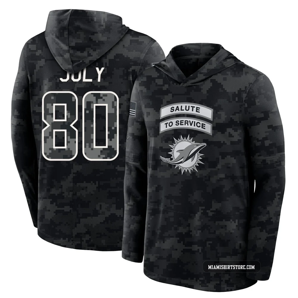 Youth Justin Joly Miami Dolphins ＃80 Black 2026 Salute to Service Sideline Lightweight Hooded Long Sleeve T-Shirt