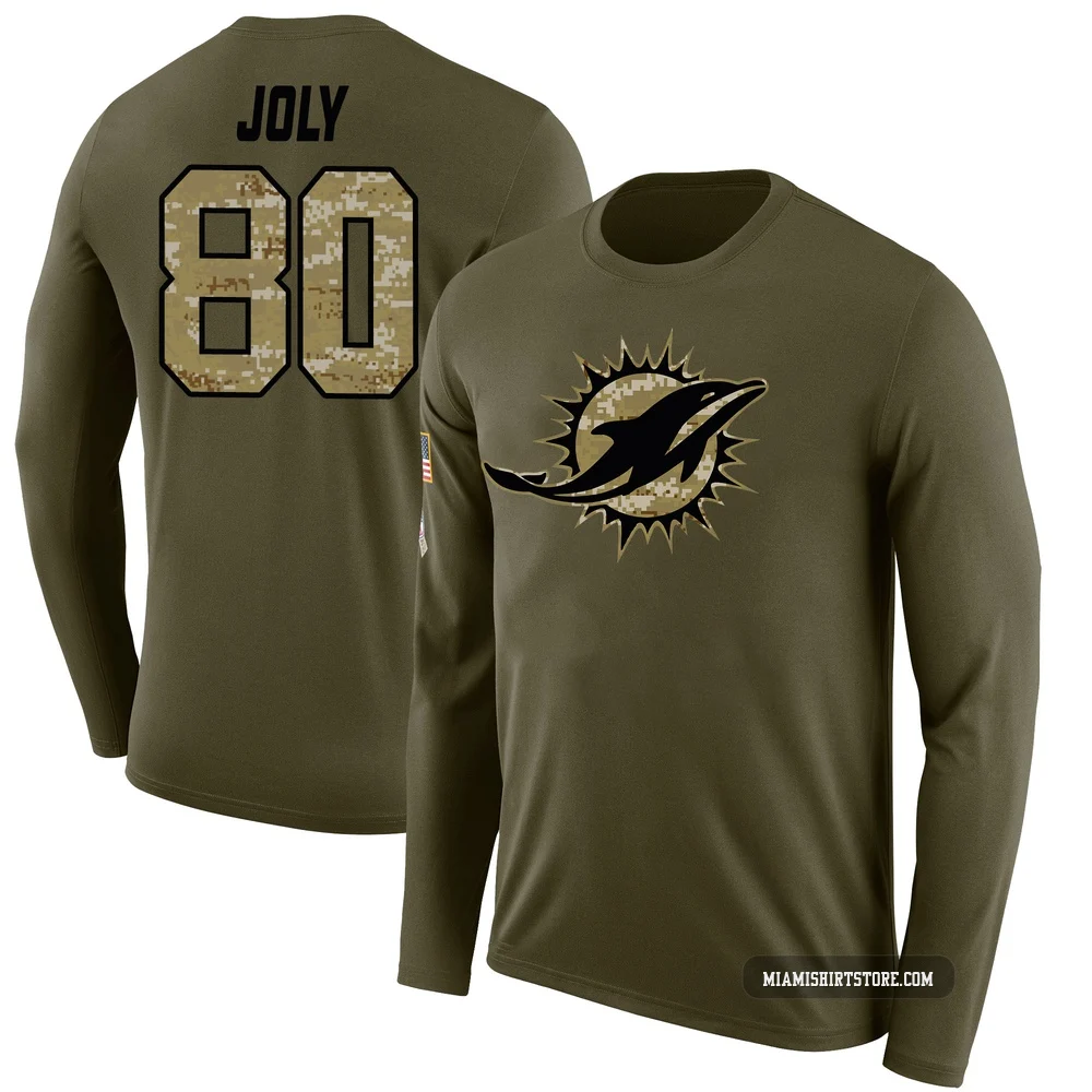 Youth Justin Joly Miami Dolphins ＃80 Legend Olive Salute to Service Sideline Long Sleeve T-Shirt