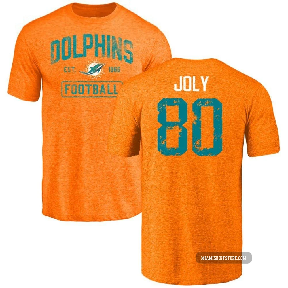Youth Justin Joly Miami Dolphins ＃80 Orange Distressed Name & Number Tri-Blend T-Shirt