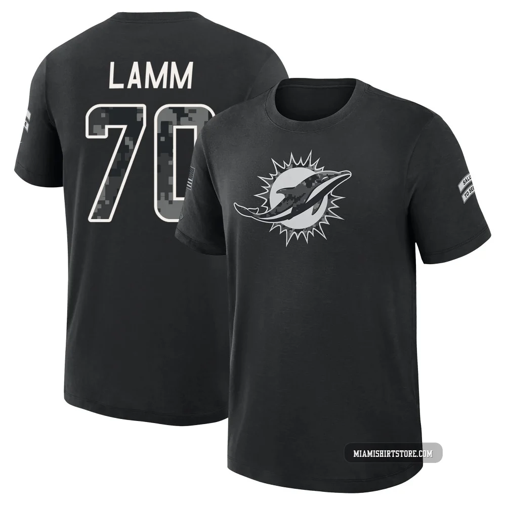 Youth Kendall Lamm Miami Dolphins ＃70 Black 2026 Salute to Service Slub T-Shirt