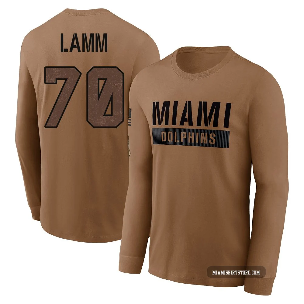 Youth Kendall Lamm Miami Dolphins ＃70 Brown 2023 Salute To Service Long Sleeve T-Shirt