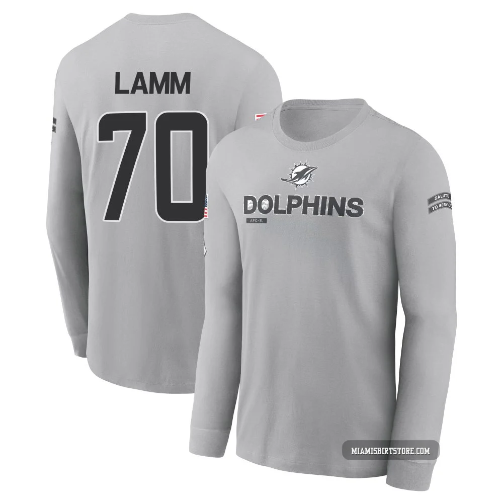 Youth Kendall Lamm Miami Dolphins ＃70 Gray 2024 Salute to Service Long Sleeve T-Shirt