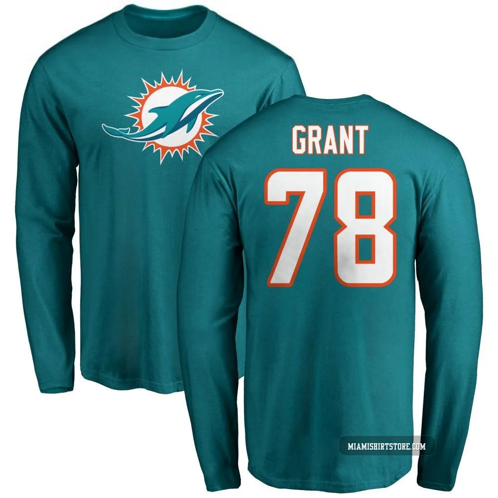 Youth Kenneth Grant Miami Dolphins ＃78 Aqua Pro Line Name & Number Logo Long Sleeve T-Shirt -