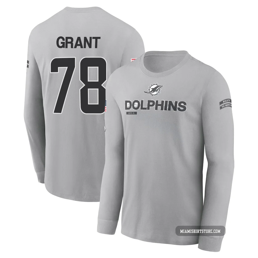 Youth Kenneth Grant Miami Dolphins ＃78 Gray 2024 Salute to Service Long Sleeve T-Shirt