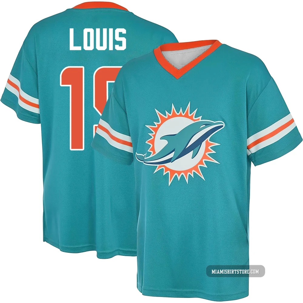 Youth Kyle Louis Miami Dolphins ＃19 Aqua Name & Number Game Day V-Neck T-Shirt