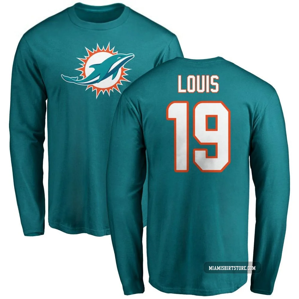 Youth Kyle Louis Miami Dolphins ＃19 Aqua Pro Line Name & Number Logo Long Sleeve T-Shirt -