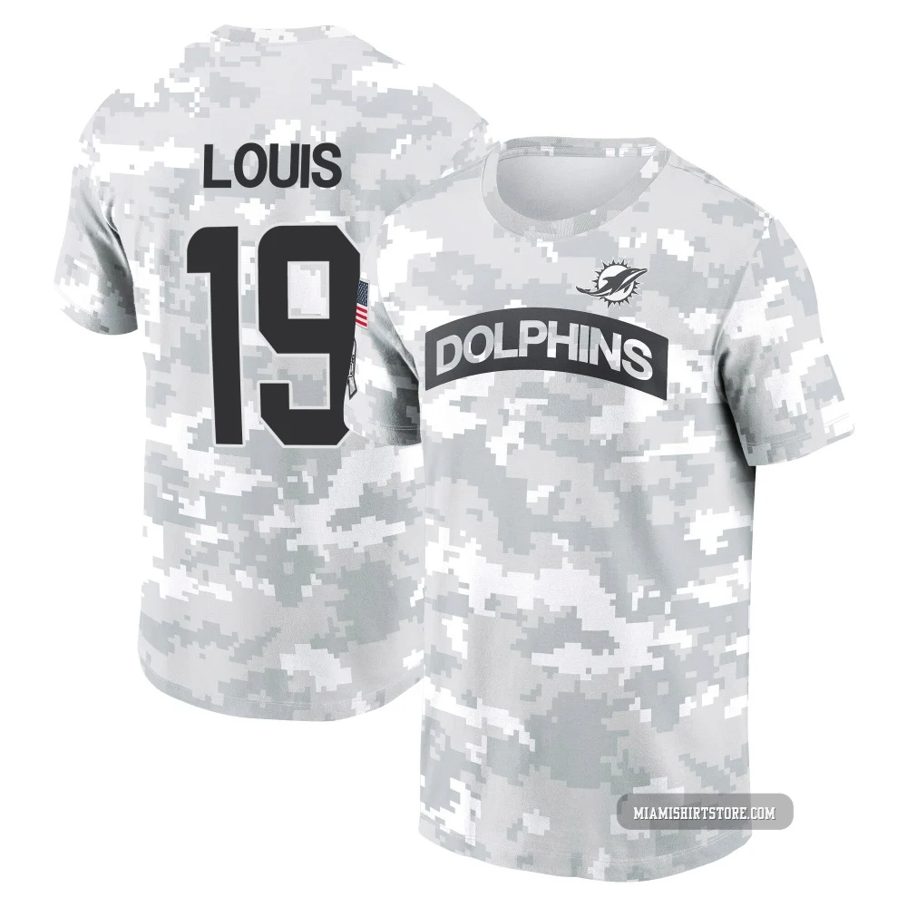 Youth Kyle Louis Miami Dolphins ＃19 Arctic Camo 2024 Salute to Service Performance T-Shirt