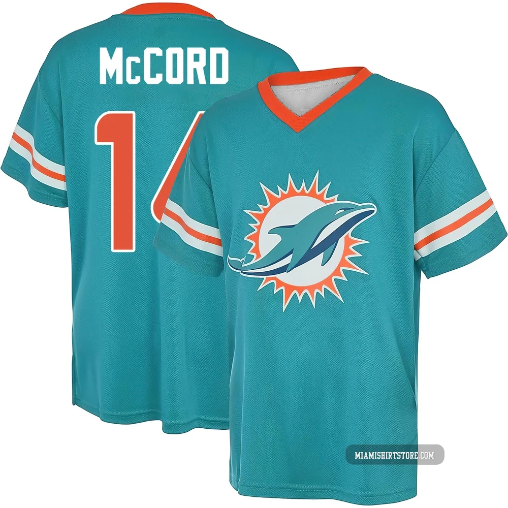 Youth Kyle McCord Miami Dolphins ＃14 Aqua Name & Number Game Day V-Neck T-Shirt