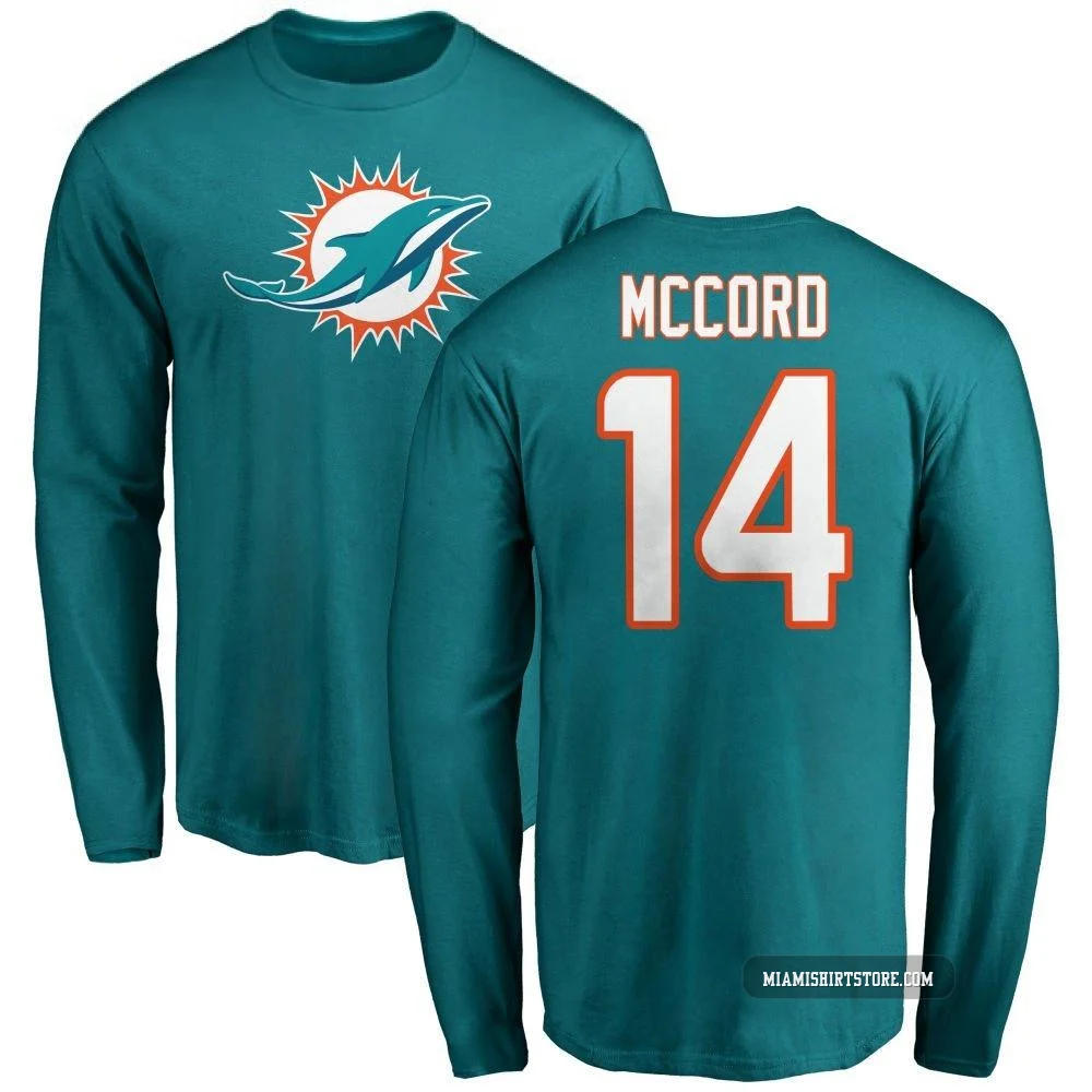 Youth Kyle McCord Miami Dolphins ＃14 Aqua Pro Line Name & Number Logo Long Sleeve T-Shirt -