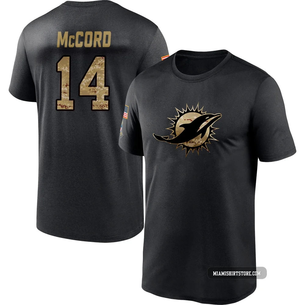 Youth Kyle McCord Miami Dolphins ＃14 Black 2020 Salute To Service Performance T-Shirt