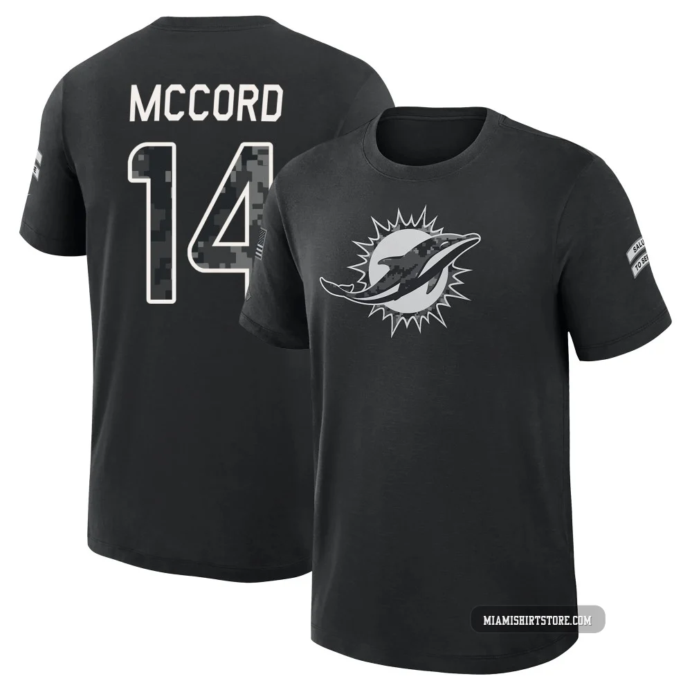 Youth Kyle McCord Miami Dolphins ＃14 Black 2026 Salute to Service Slub T-Shirt