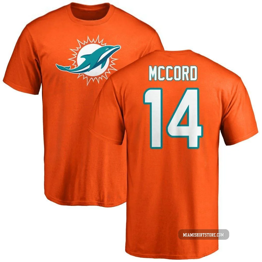 Youth Kyle McCord Miami Dolphins ＃14 Orange Pro Line Name & Number Logo T-Shirt -
