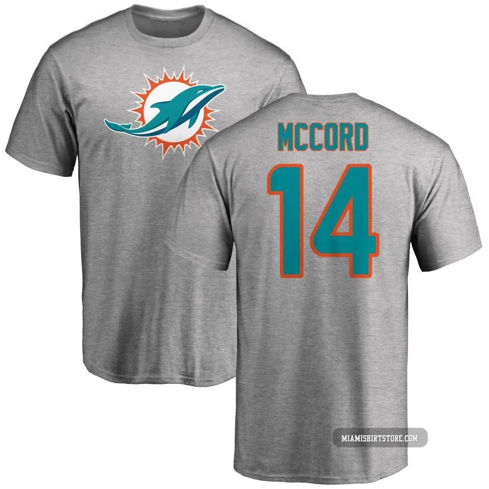 Youth Kyle McCord Miami Dolphins ＃14 Pro Line Name & Number Logo T-Shirt - Ash