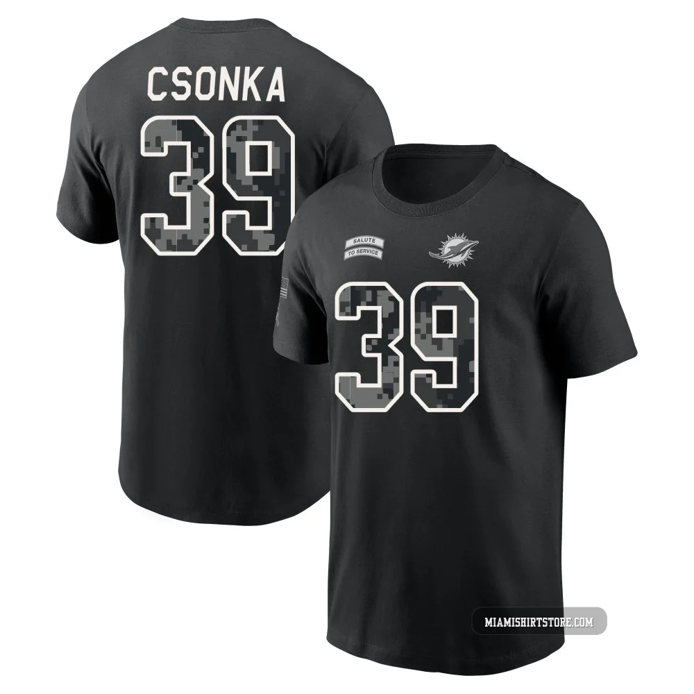Youth Larry Csonka Miami Dolphins ＃39 Black 2026 Salute to Service Name & Number T-Shirt