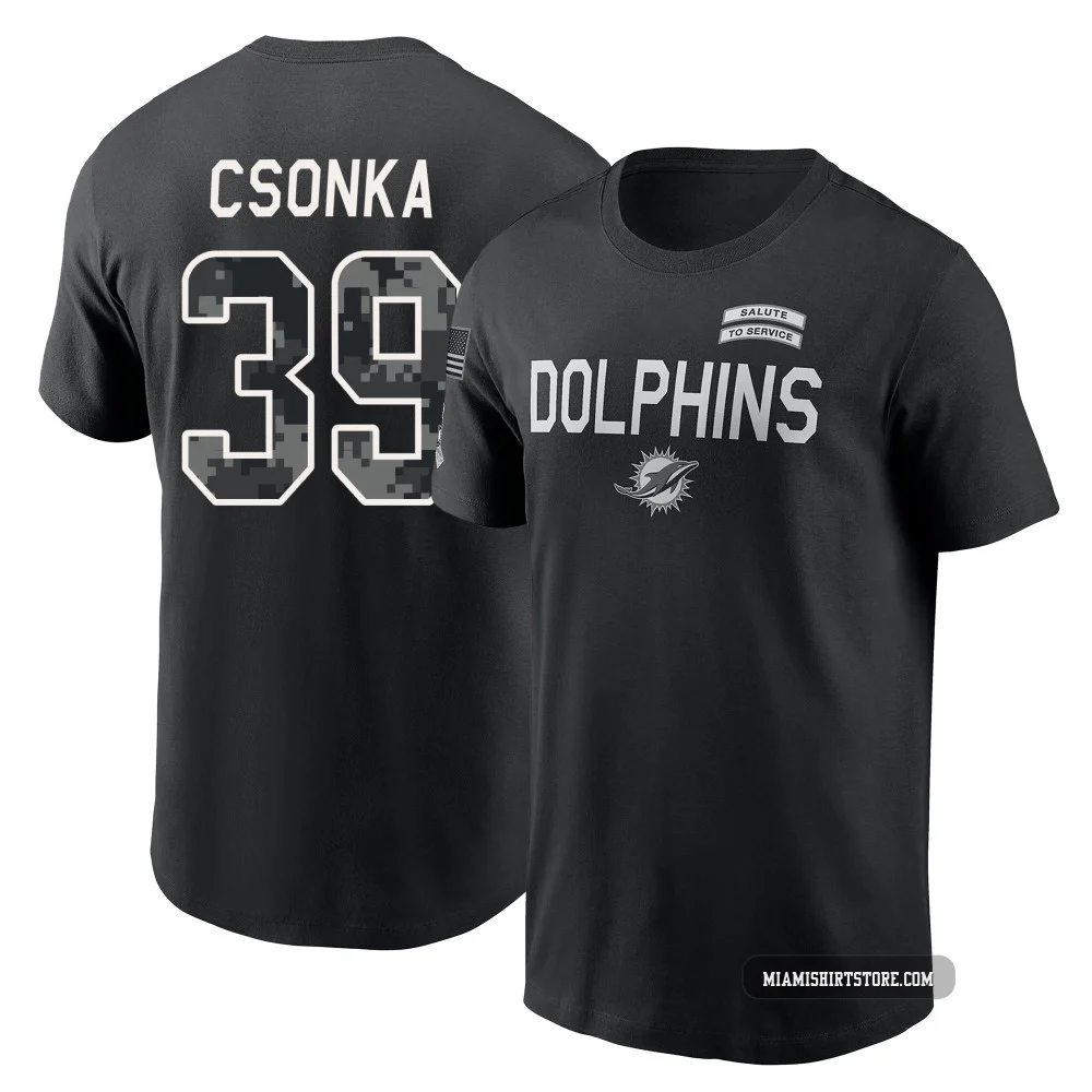 Youth Larry Csonka Miami Dolphins ＃39 Black 2026 Salute to Service Sideline T-Shirt