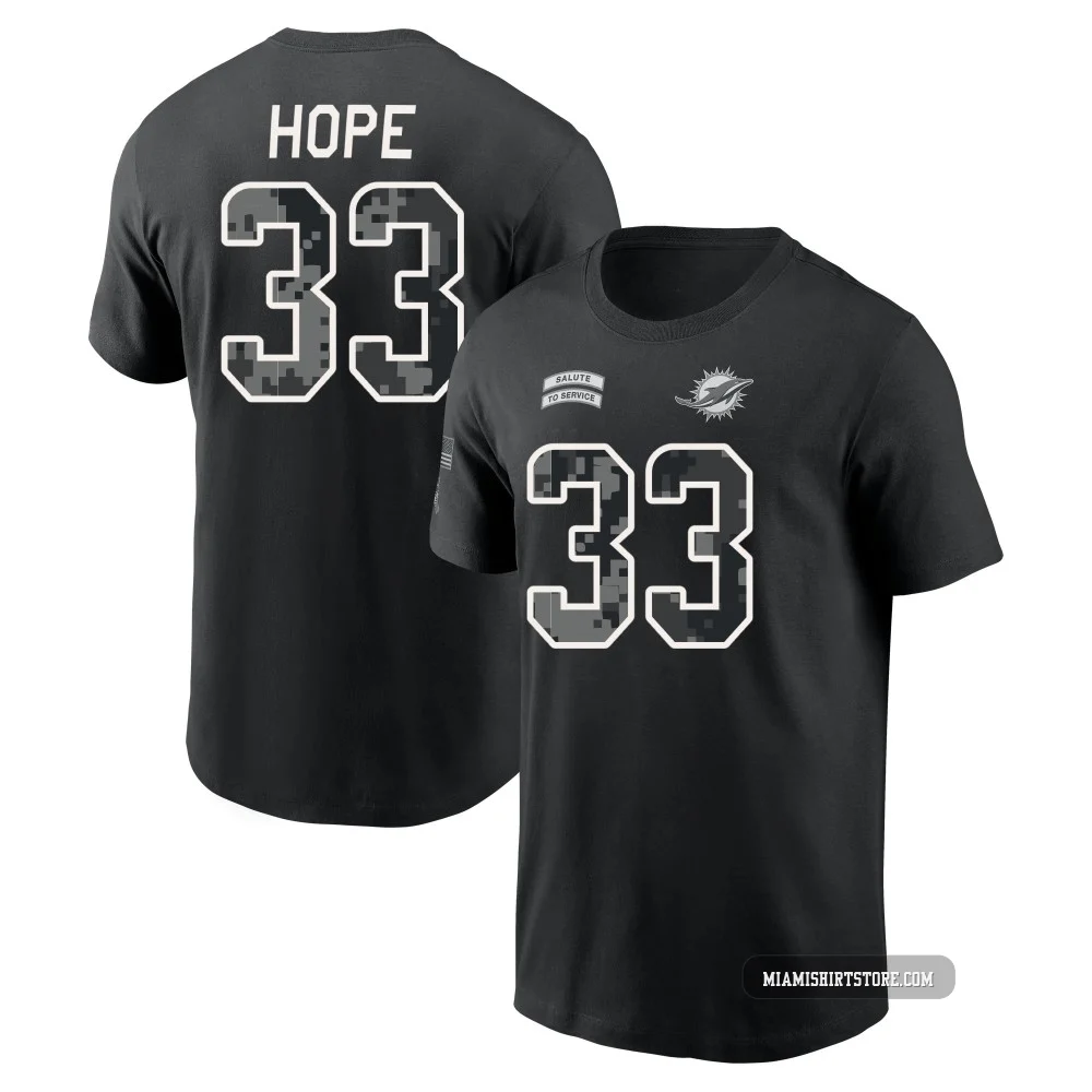 Youth Larry Hope Miami Dolphins ＃33 Black 2026 Salute to Service Name & Number T-Shirt