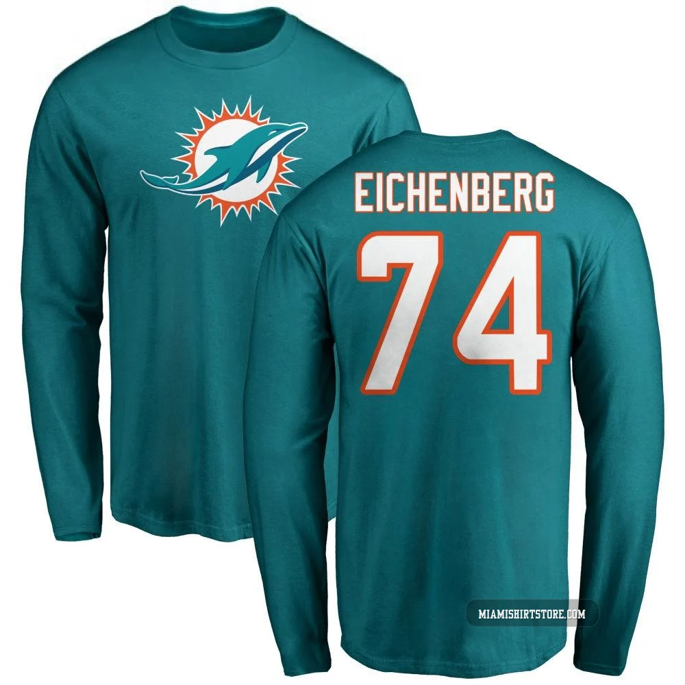 Youth Liam Eichenberg Miami Dolphins ＃74 Aqua Pro Line Name & Number Logo Long Sleeve T-Shirt -