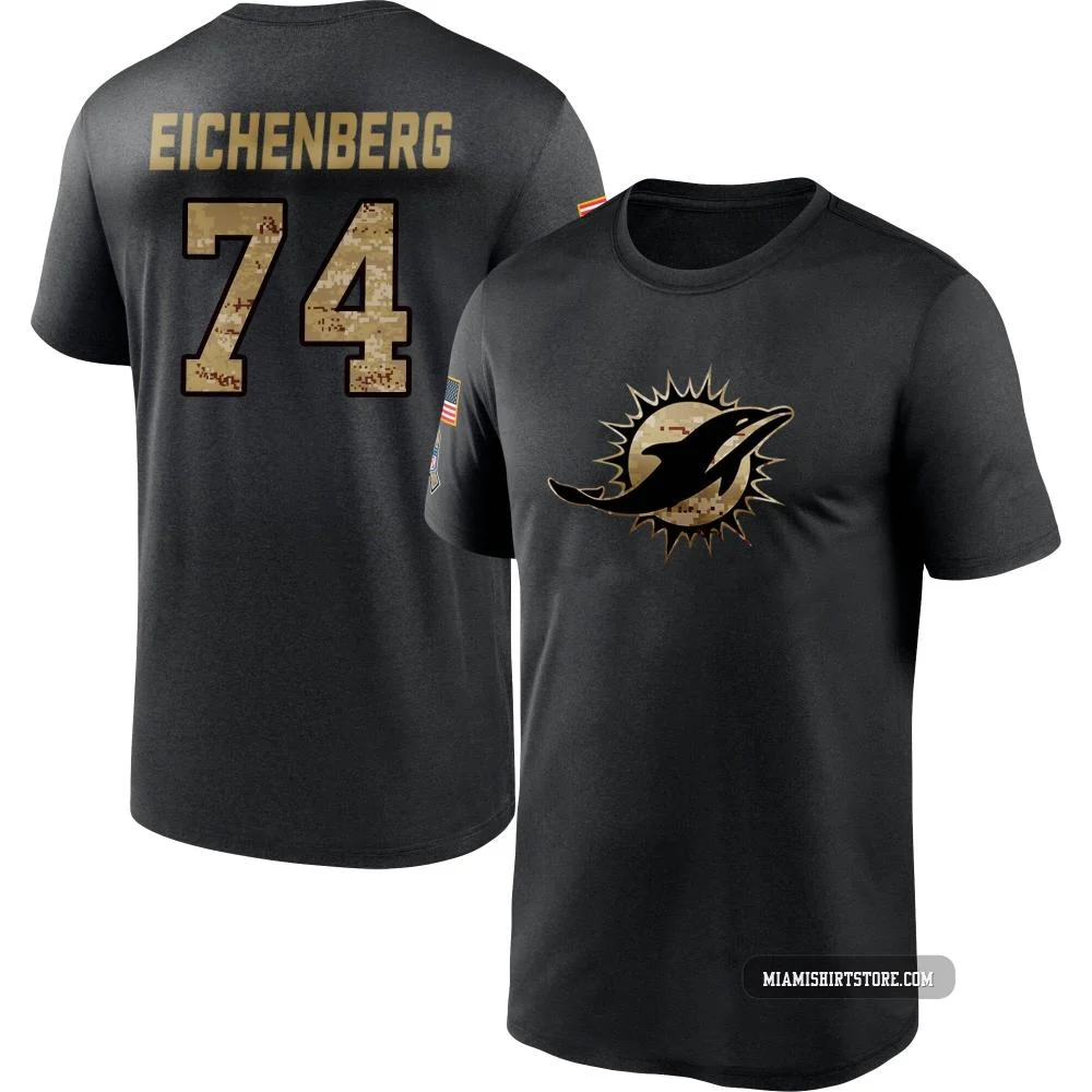 Youth Liam Eichenberg Miami Dolphins ＃74 Black 2020 Salute To Service Performance T-Shirt