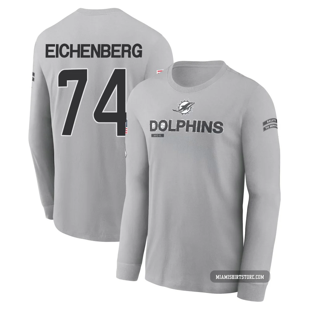 Youth Liam Eichenberg Miami Dolphins ＃74 Gray 2024 Salute to Service Long Sleeve T-Shirt