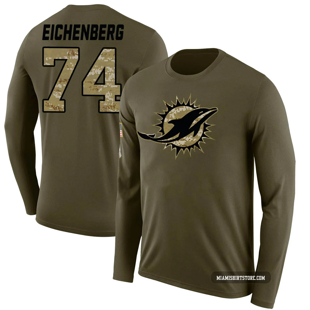 Youth Liam Eichenberg Miami Dolphins ＃74 Legend Olive Salute to Service Sideline Long Sleeve T-Shirt