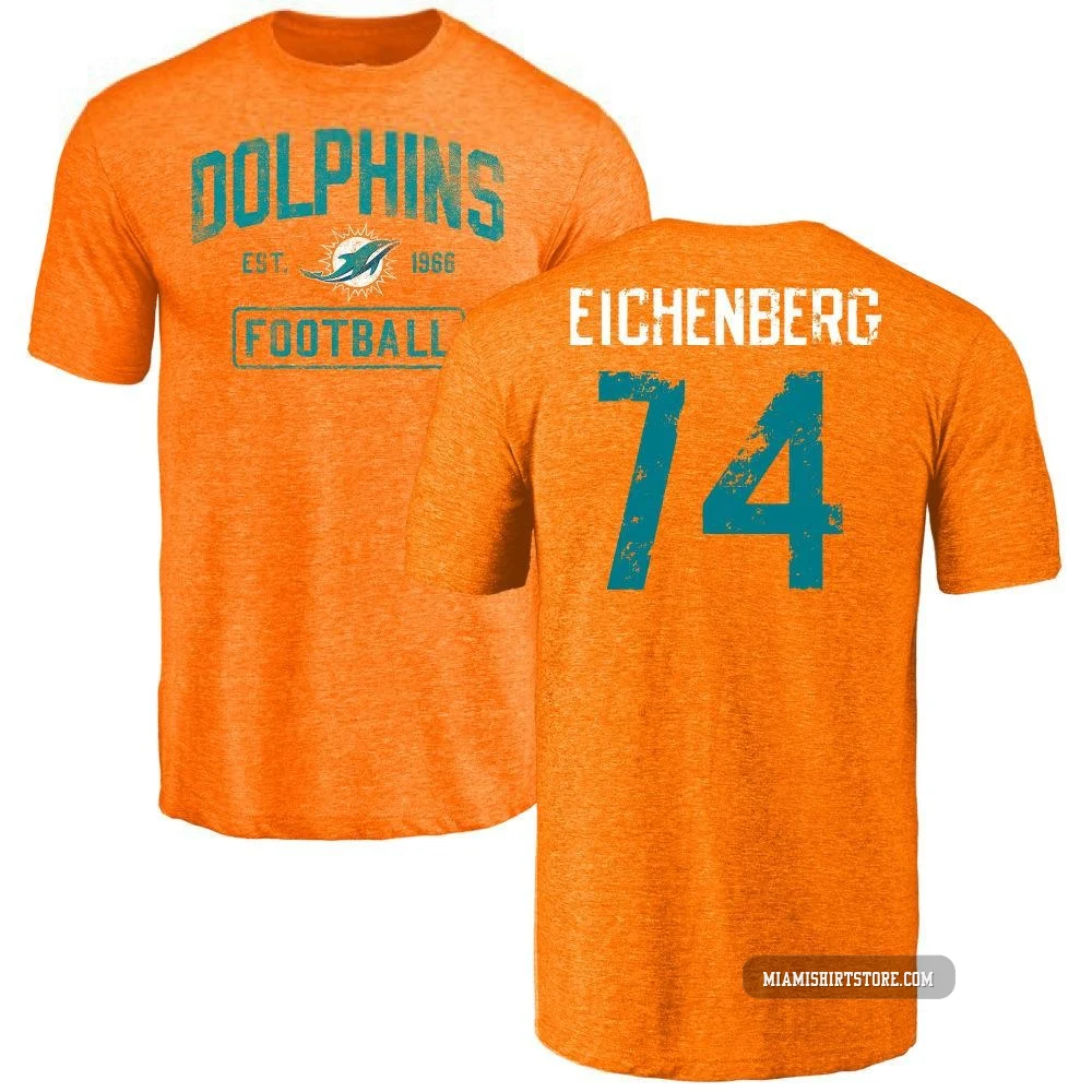 Youth Liam Eichenberg Miami Dolphins ＃74 Orange Distressed Name & Number Tri-Blend T-Shirt