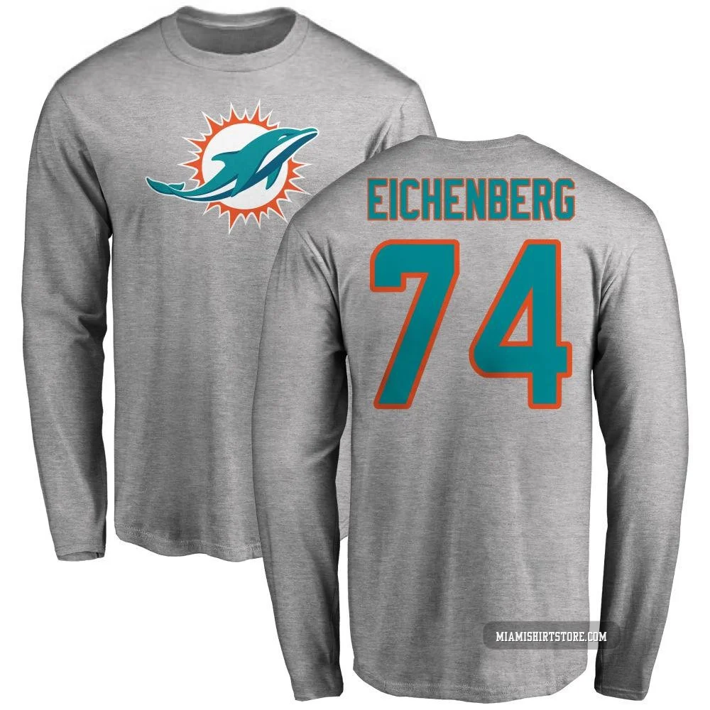 Youth Liam Eichenberg Miami Dolphins ＃74 Pro Line Name & Number Logo Long Sleeve T-Shirt - Ash