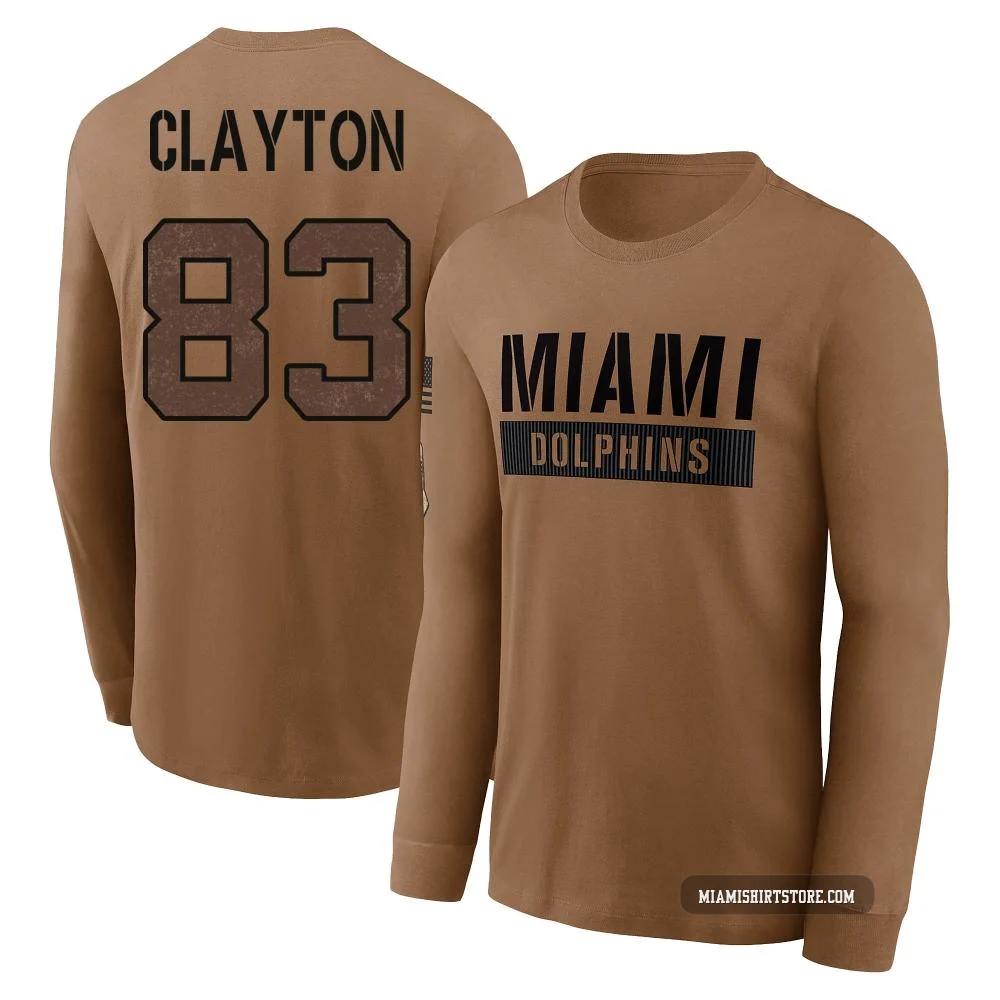 Youth Mark Clayton Miami Dolphins ＃83 Brown 2023 Salute To Service Long Sleeve T-Shirt