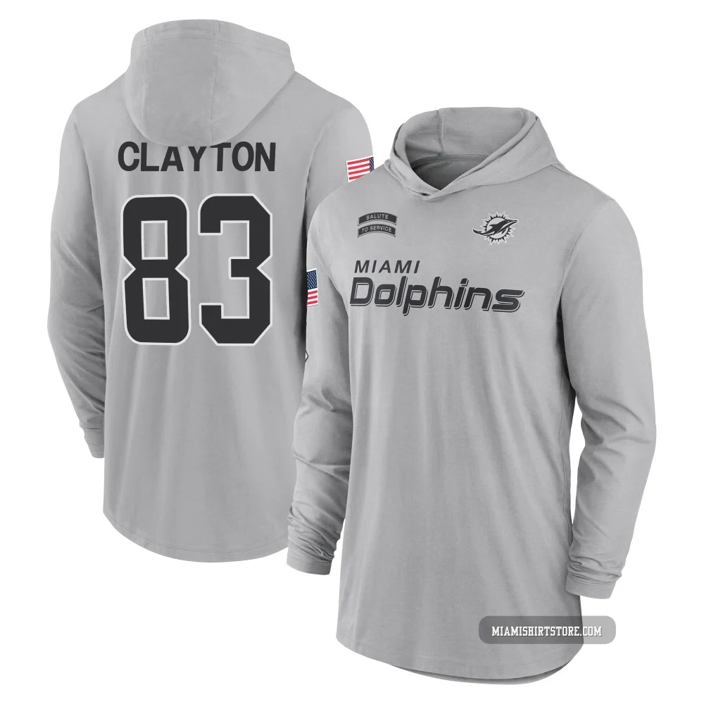 Youth Mark Clayton Miami Dolphins ＃83 Gray 2024 Salute to Service Lightweight Performance Long Sleeve Hooded T-Shirt