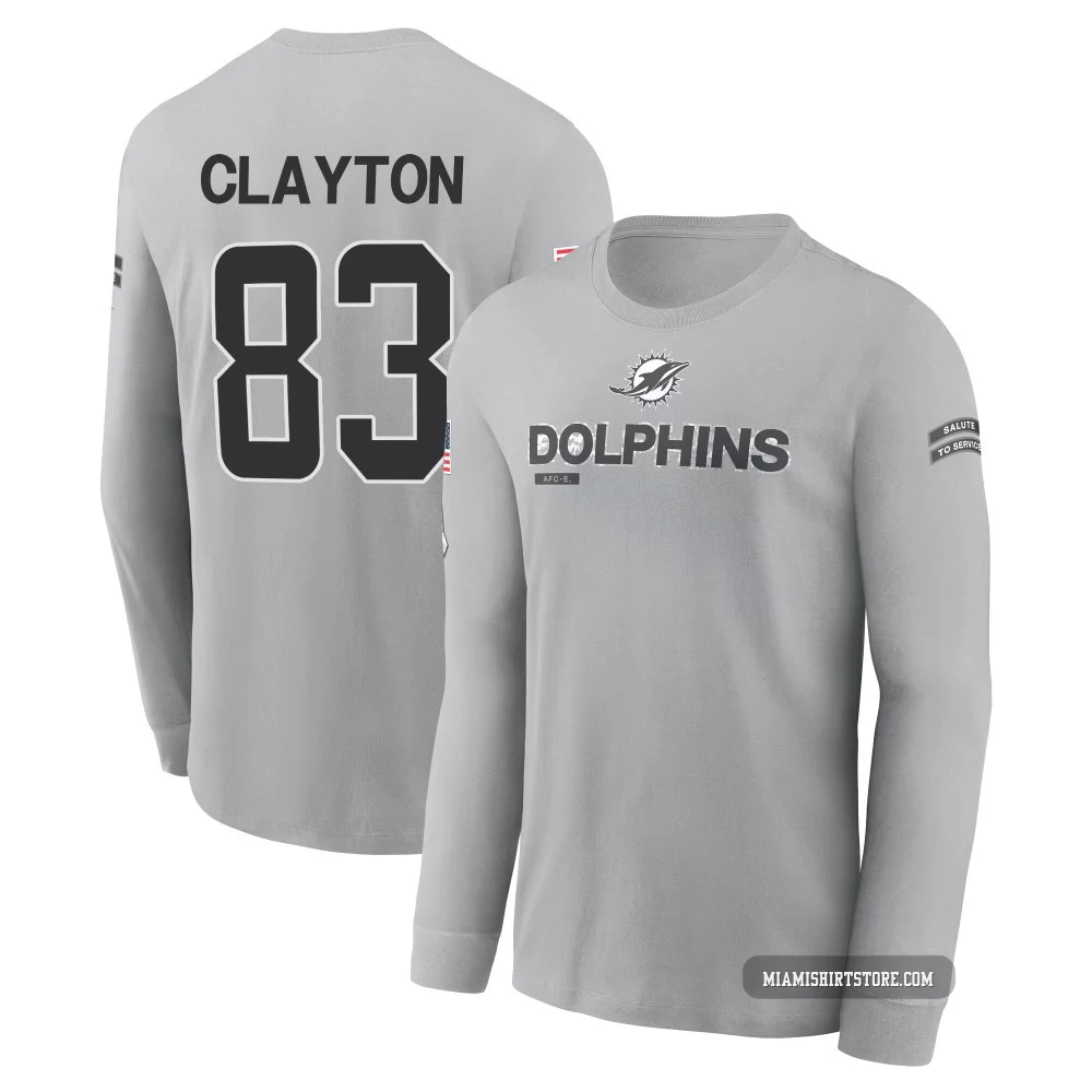 Youth Mark Clayton Miami Dolphins ＃83 Gray 2024 Salute to Service Long Sleeve T-Shirt