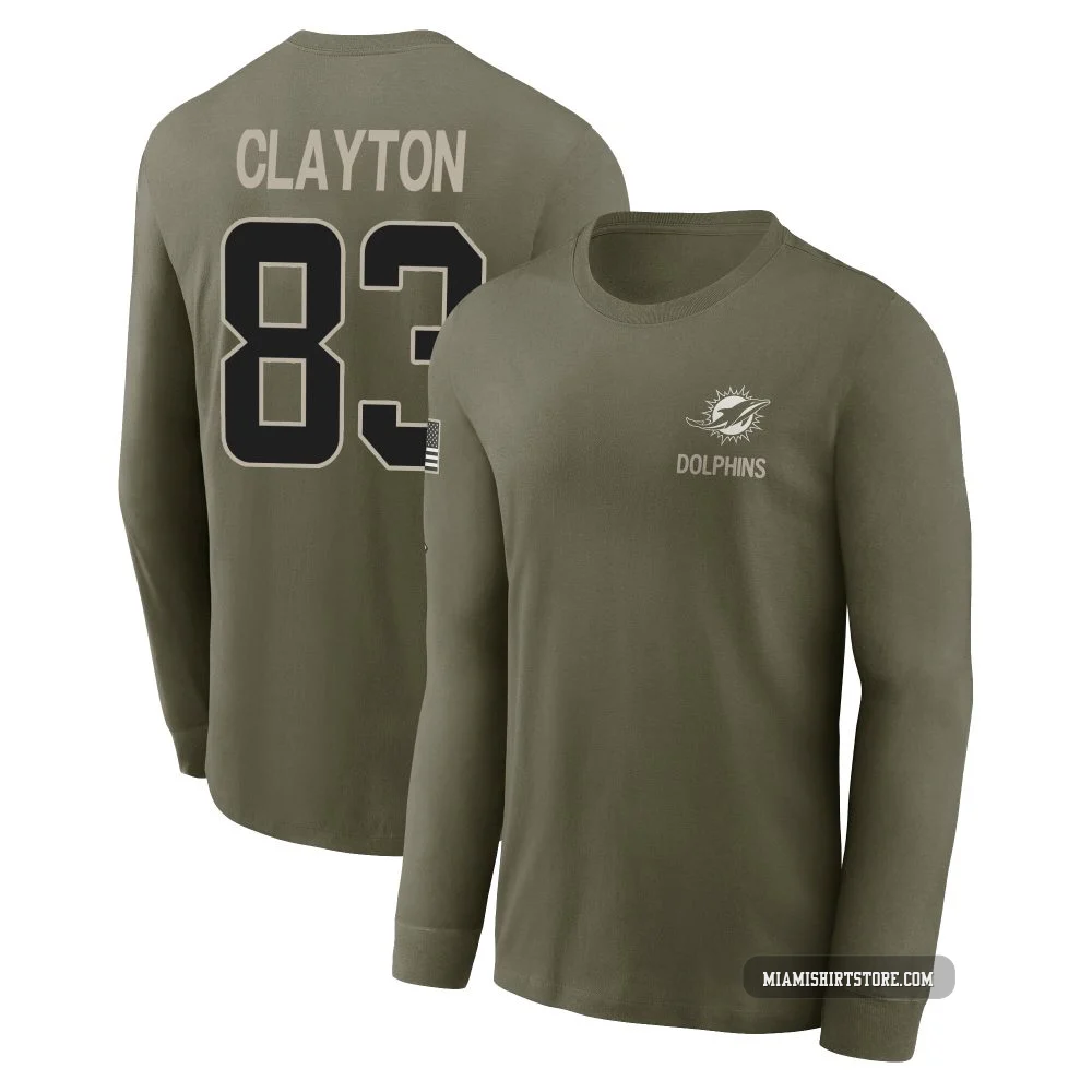 Youth Mark Clayton Miami Dolphins ＃83 Olive 2025 Salute to Service Sideline Long Sleeve T-Shirt
