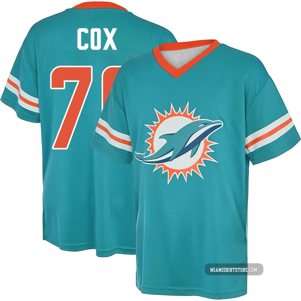 Youth Marques Cox Miami Dolphins ＃70 Aqua Name & Number Game Day V-Neck T-Shirt