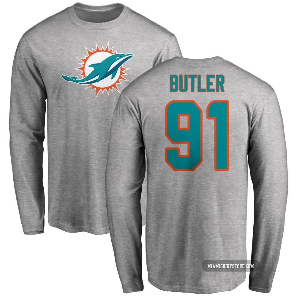 Youth Matthew Butler Miami Dolphins ＃91 Pro Line Name & Number Logo Long Sleeve T-Shirt - Ash