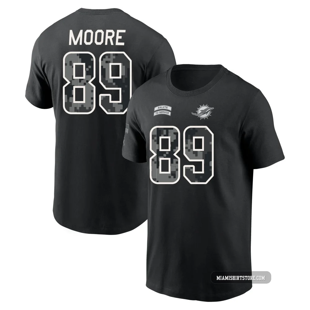 Youth Nat Moore Miami Dolphins ＃89 Black 2026 Salute to Service Name & Number T-Shirt