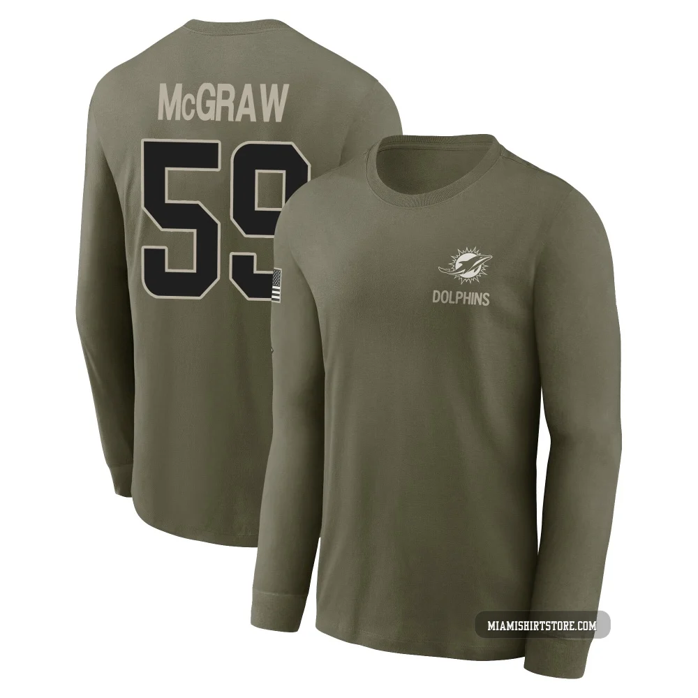 Youth Rodney McGraw Miami Dolphins ＃59 Olive 2025 Salute to Service Sideline Long Sleeve T-Shirt