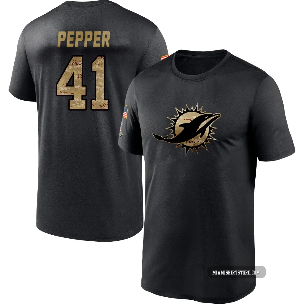 Youth Taybor Pepper Miami Dolphins ＃41 Black 2020 Salute To Service Performance T-Shirt