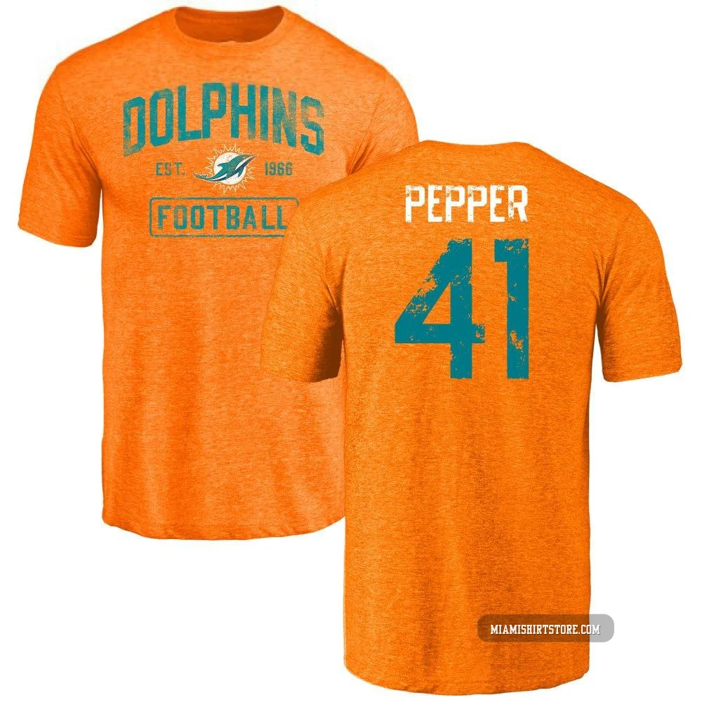 Youth Taybor Pepper Miami Dolphins ＃41 Orange Distressed Name & Number Tri-Blend T-Shirt