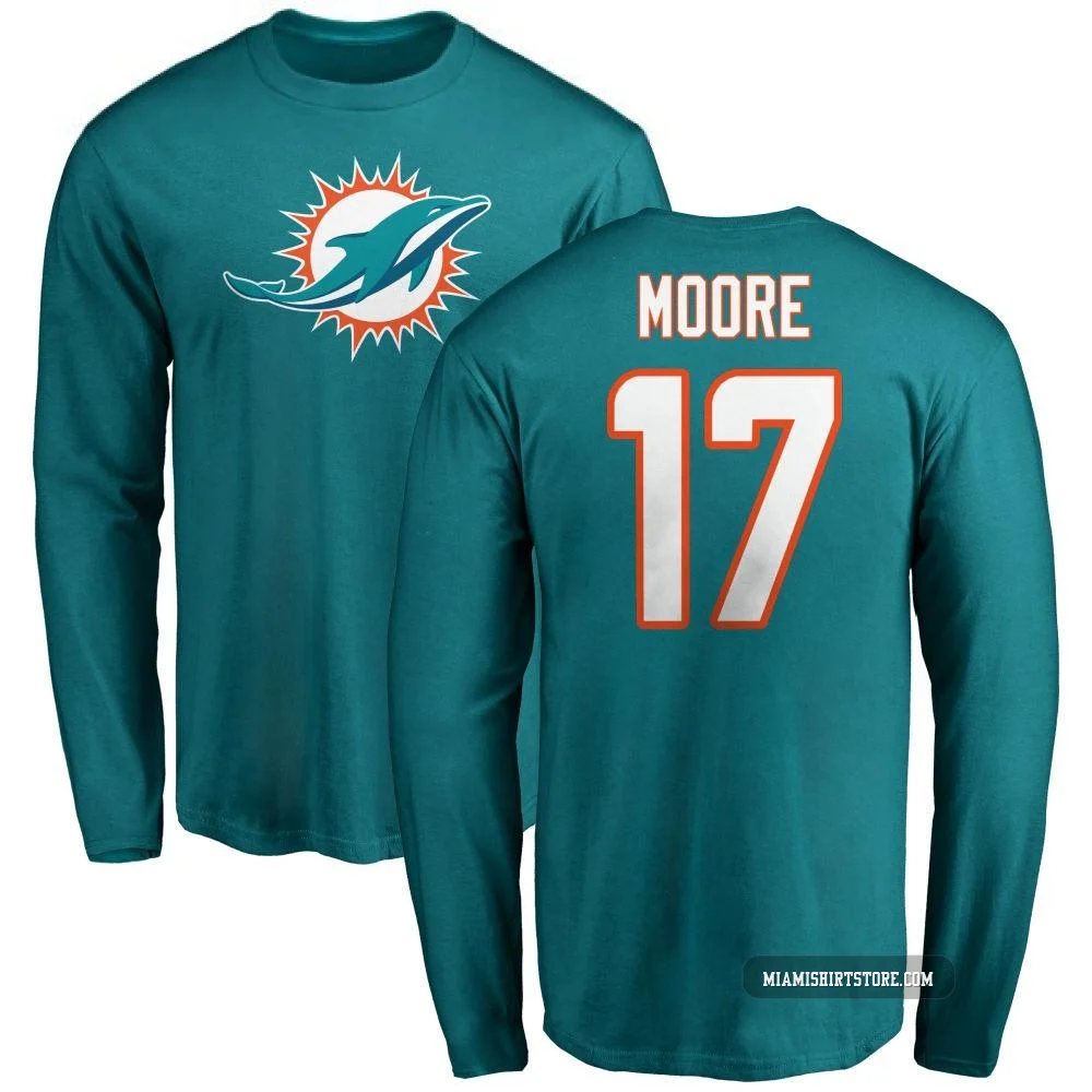 Youth Trey Moore Miami Dolphins ＃17 Aqua Pro Line Name & Number Logo Long Sleeve T-Shirt -