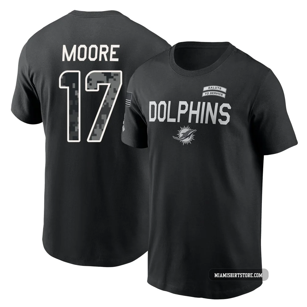 Youth Trey Moore Miami Dolphins ＃17 Black 2026 Salute to Service Sideline T-Shirt
