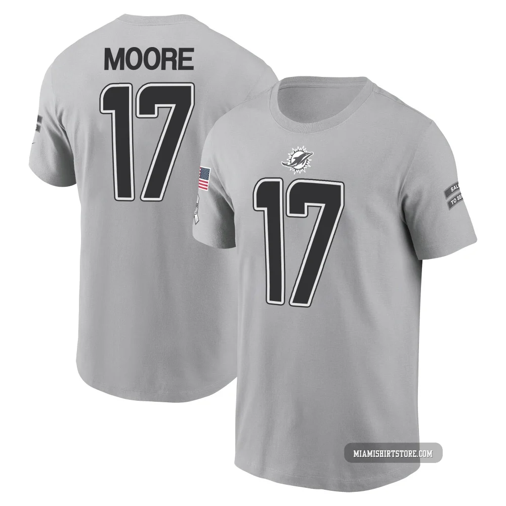 Youth Trey Moore Miami Dolphins ＃17 Gray 2024 Salute to Service Name & Number T-Shirt